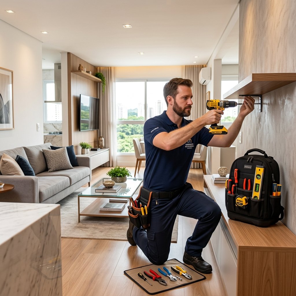 Profissional instalando suporte em apartamento em Maringá